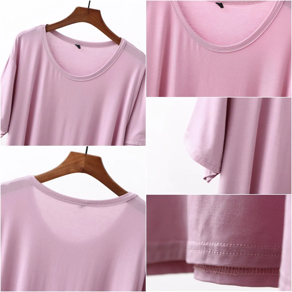 Plus size XL to 6XL Modal Tshirt short sleeves Summer women's T-shirts solid color O-Neck Loose Tee Tops Casual bottoming top