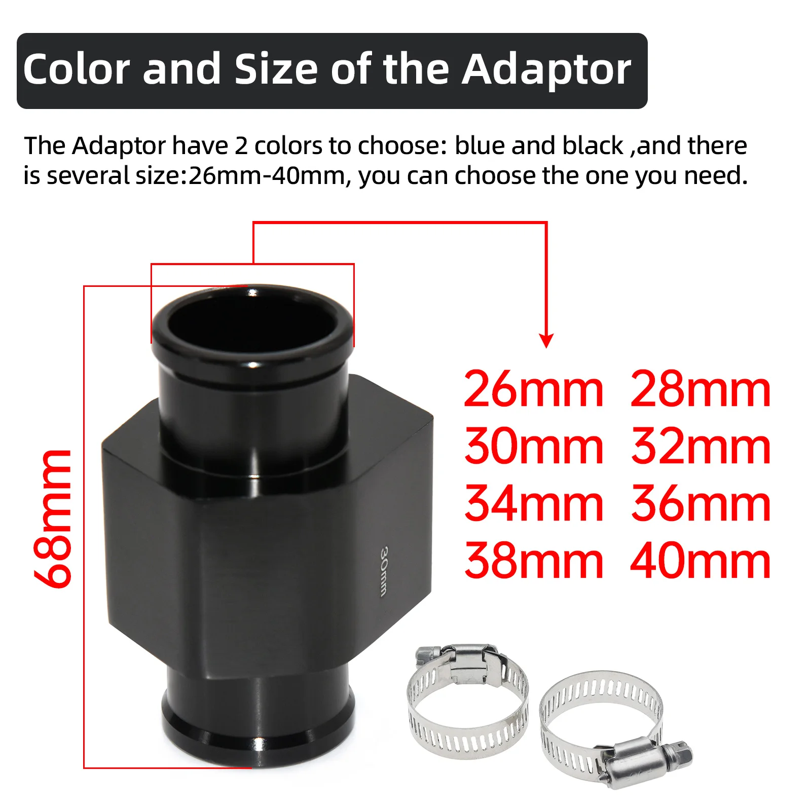 Aluminum Alloy Water Temp Gauge Radiator Temperature Joint Pipe Sensor 26~40MM Modification Sensor Water Temp Gauge Accessory