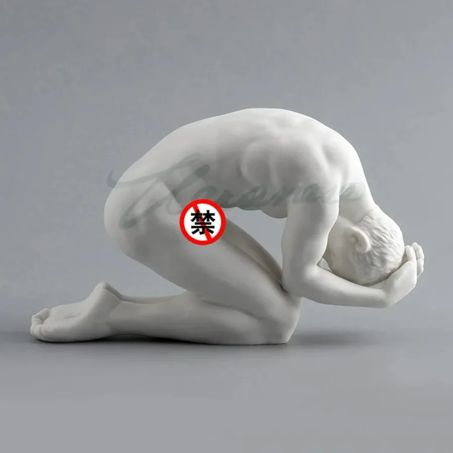 Creative Room Decoration Abstract Ceramics Naked Body Modern Art Nude Male Squatting Desk Statue Interior Figurine Home Decor