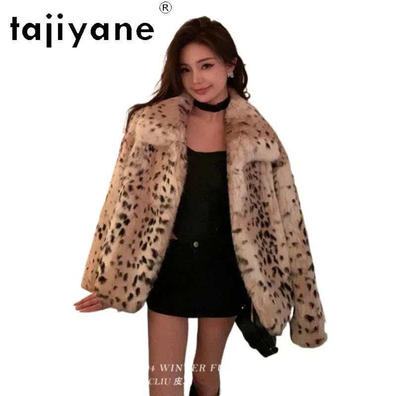 TAJIYANE New Real Rabbit Fur Coat Women Short Leopard Jacket Shearling Winter Coat Women Clothing 2025 Retro Tops Дубленка Loose