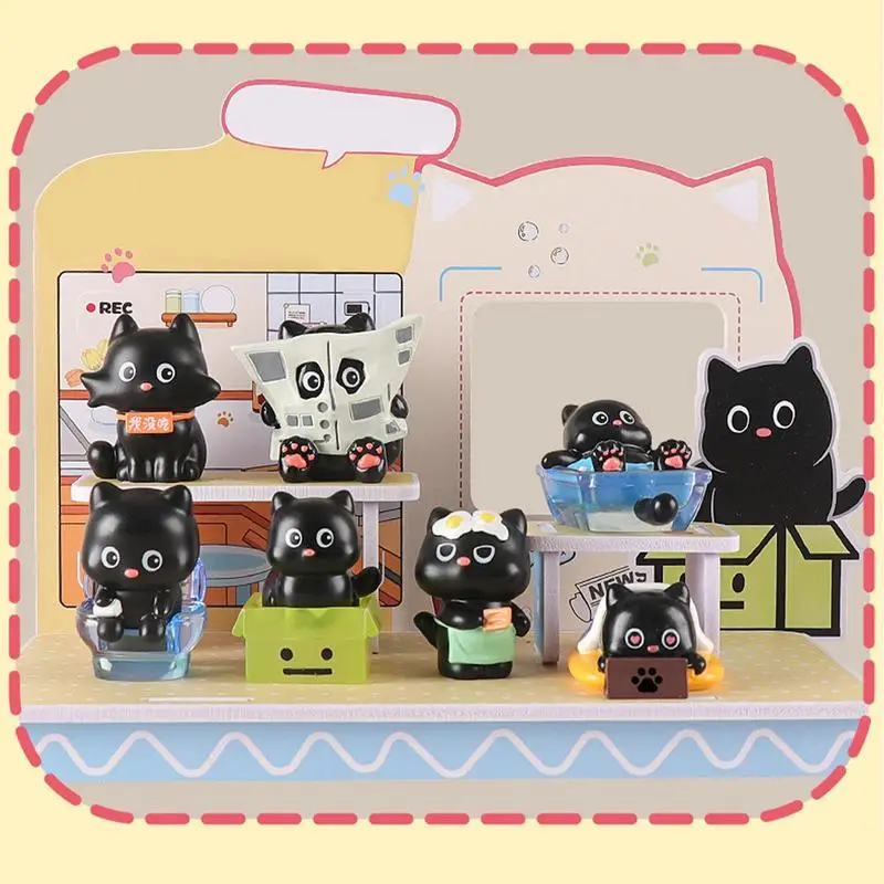 Figuritas de gato negro, adorno de Arte de gato coleccionable, decoración de exhibición de gato de dibujos animados, Decoración de mesa Adorable para niños y adultos