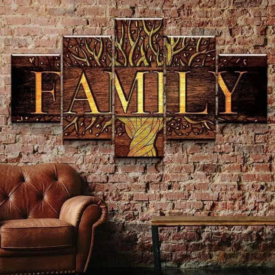 

5d Diy Full Square Round Drill Golden Family Tree 5 Piece Set Diamond Painting Cross Stitch Kits Mosaic Embroidery Sale Decor