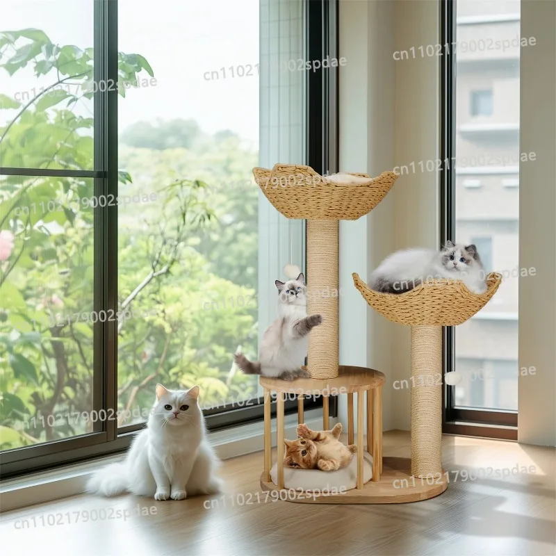 3 Tier Indoor Cat Tree Activity Tower Condo Furniture Sisal Scratching Post with Plush Cushion Dangling Ball