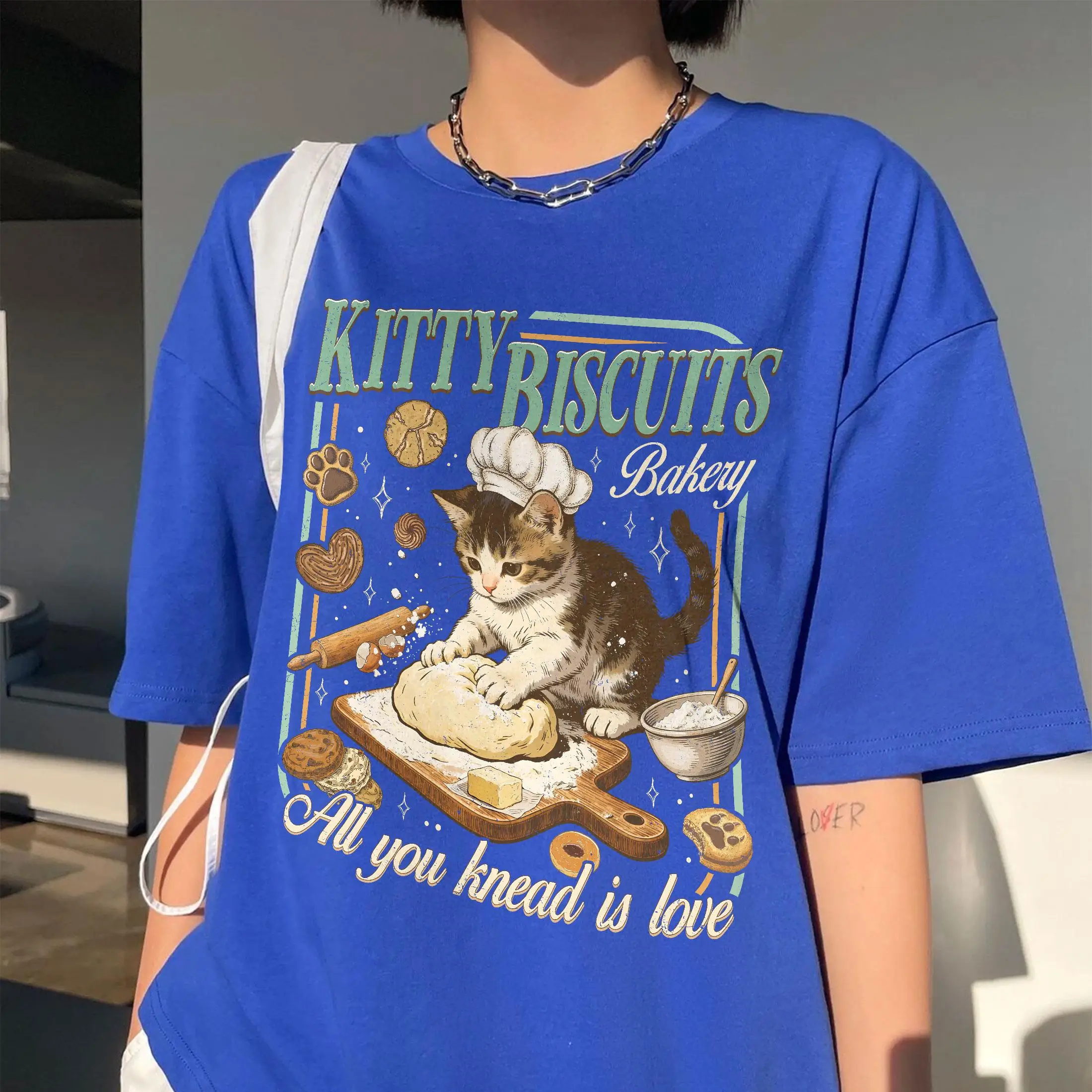 Cottagecore Cute Cat Valentine’s Day, All You Knead Is Love Baking t-shirt, Funny Biscuits Gift Pullover, Kneading Dough Cat Top