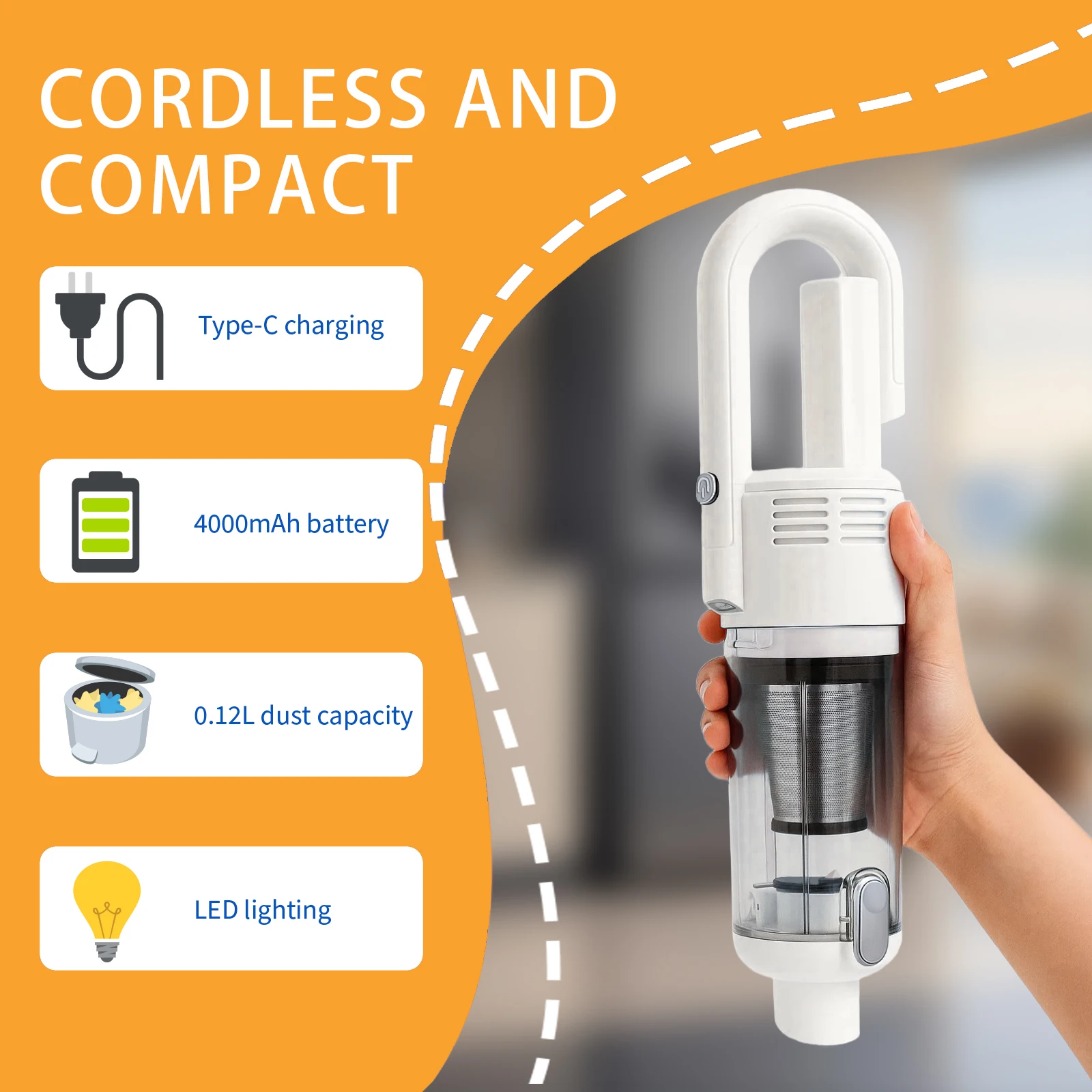 Multifunction Home-appliance 6500Pa Cleaning Machine Powerful Wireless Car Vacuum Cleaner Metal Strainer Portable Handheld