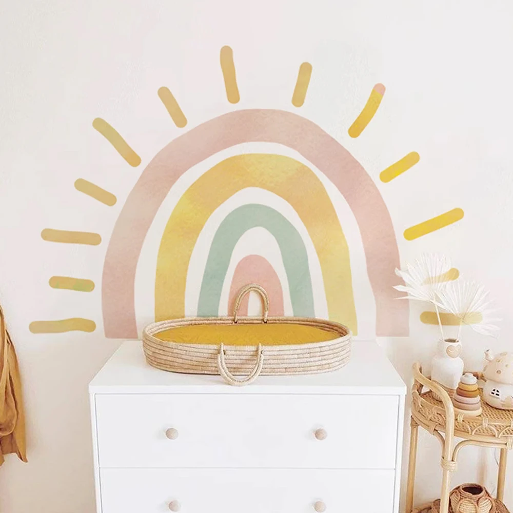 Boho Large Sun Kids Nursery Fabric Wallpaper Wall Stickers Children Self-Adhesive Rainbow Bedroom Baby's Room Home Decor