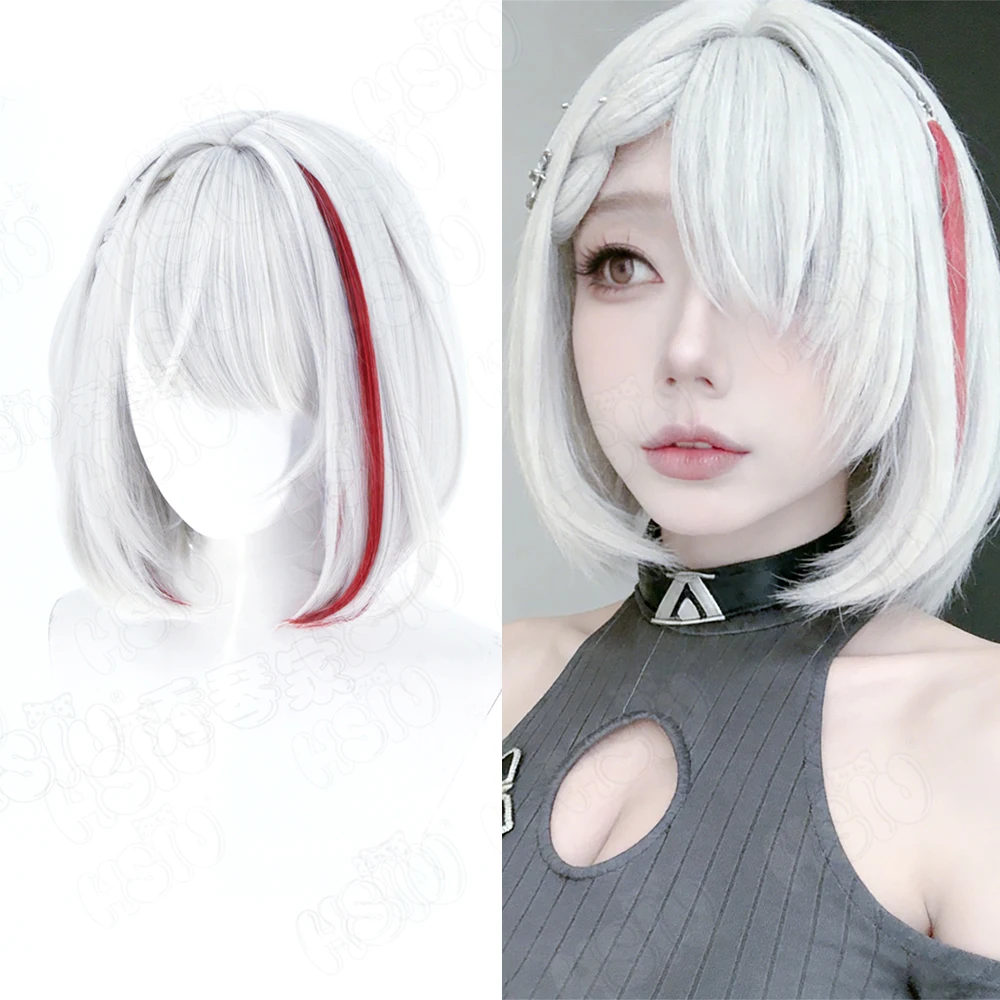 Duisburg Cosplay Wig HSIU 30CM Silver Red Short Hair Heat Resistant Wigs+Wig Cap Game Azur Lane KMS Duisburg Cosplay