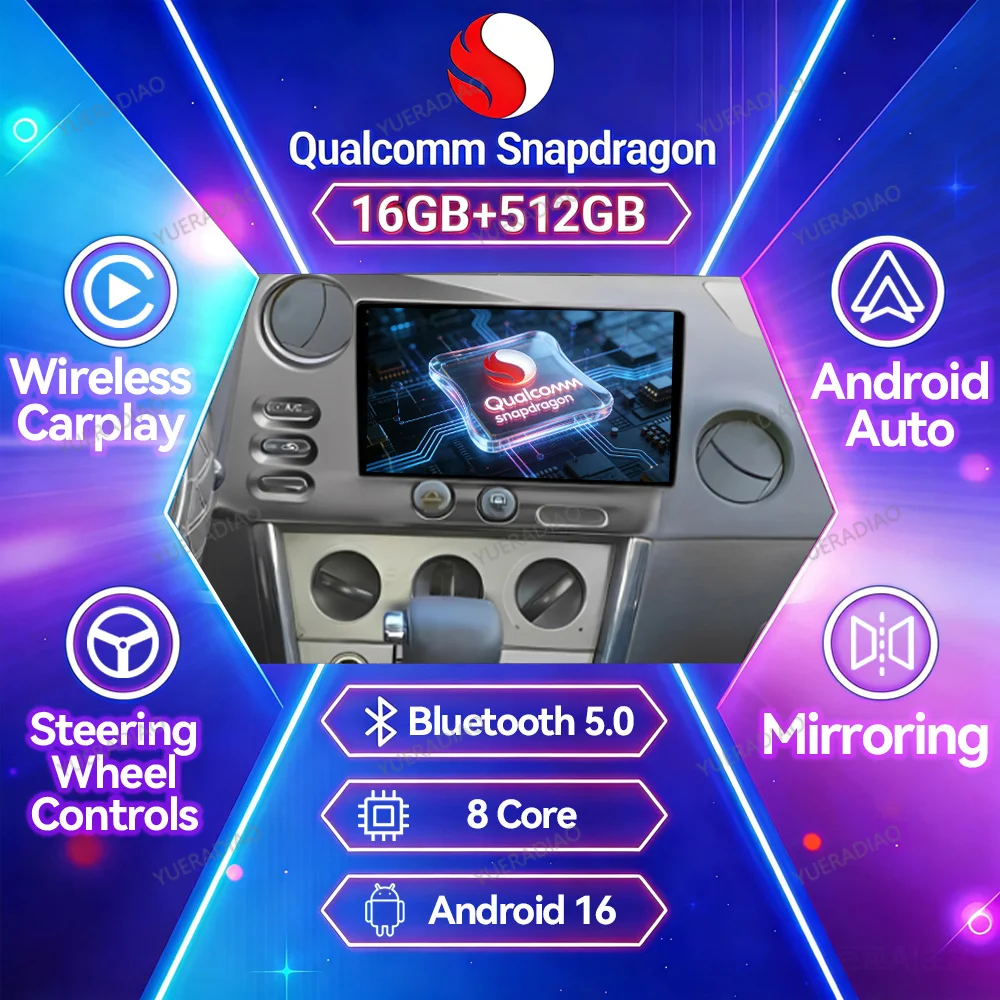 Android 16 Car Radio For PONTIAC Vibe 2003 2004 For Toyota Corolla Matrix E140 2003 - 2008 Multimedia Player NAVI GPS Carplay 4G