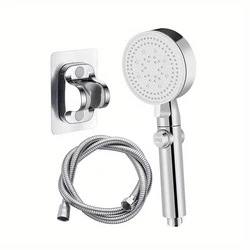 3pcs Silver Bathroom Shower Head 5 Gear Adjustable High Pressure Water Saving Shower Stop Switch With Hose And Holder Bathroom
