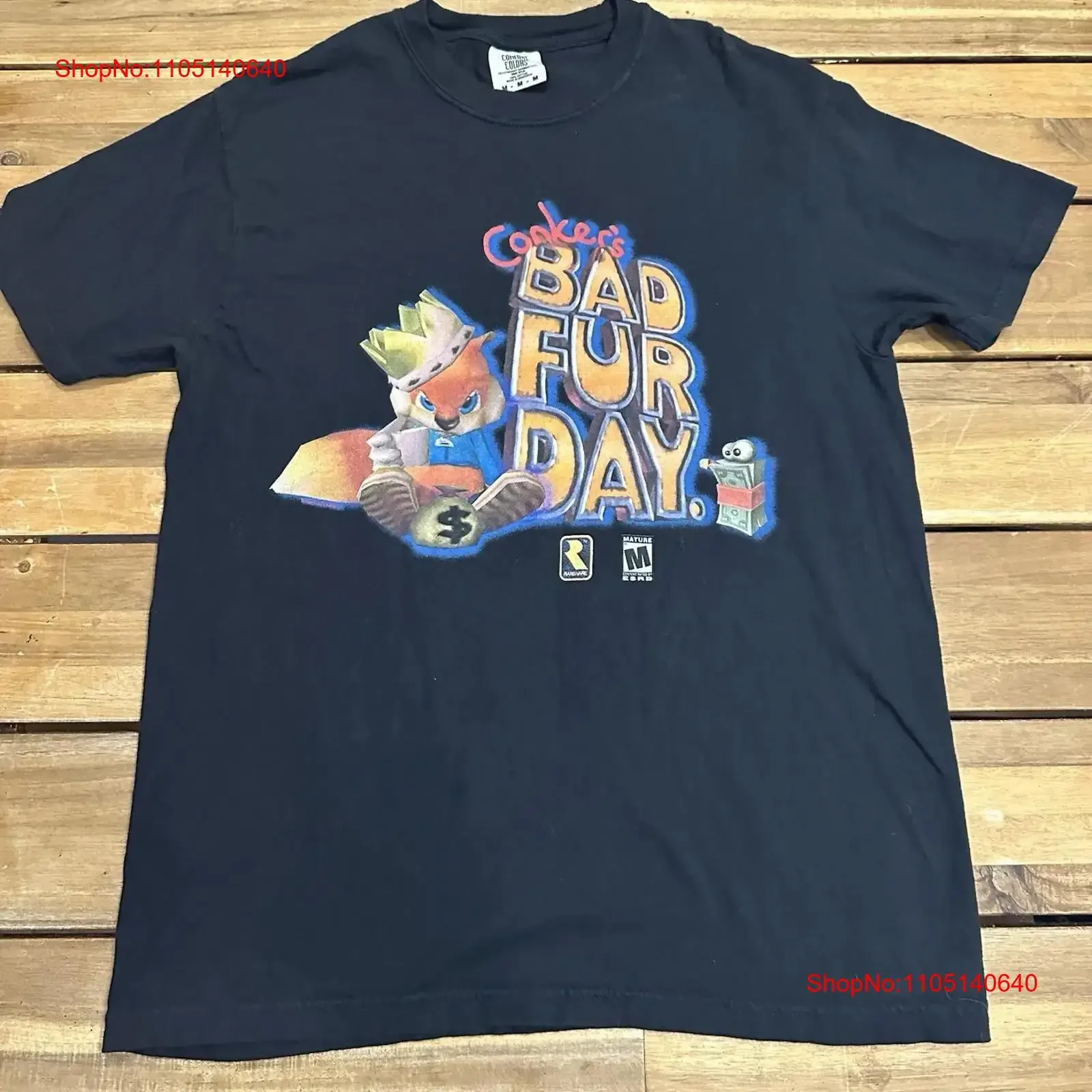 تي شيرت Conkers Bad Fur Day للرجال مقاس M أسود مزدوج الجوانب لعبة فيديو عتيقة مغسولة على الموضة مصممة جرافيك قليلاً #1