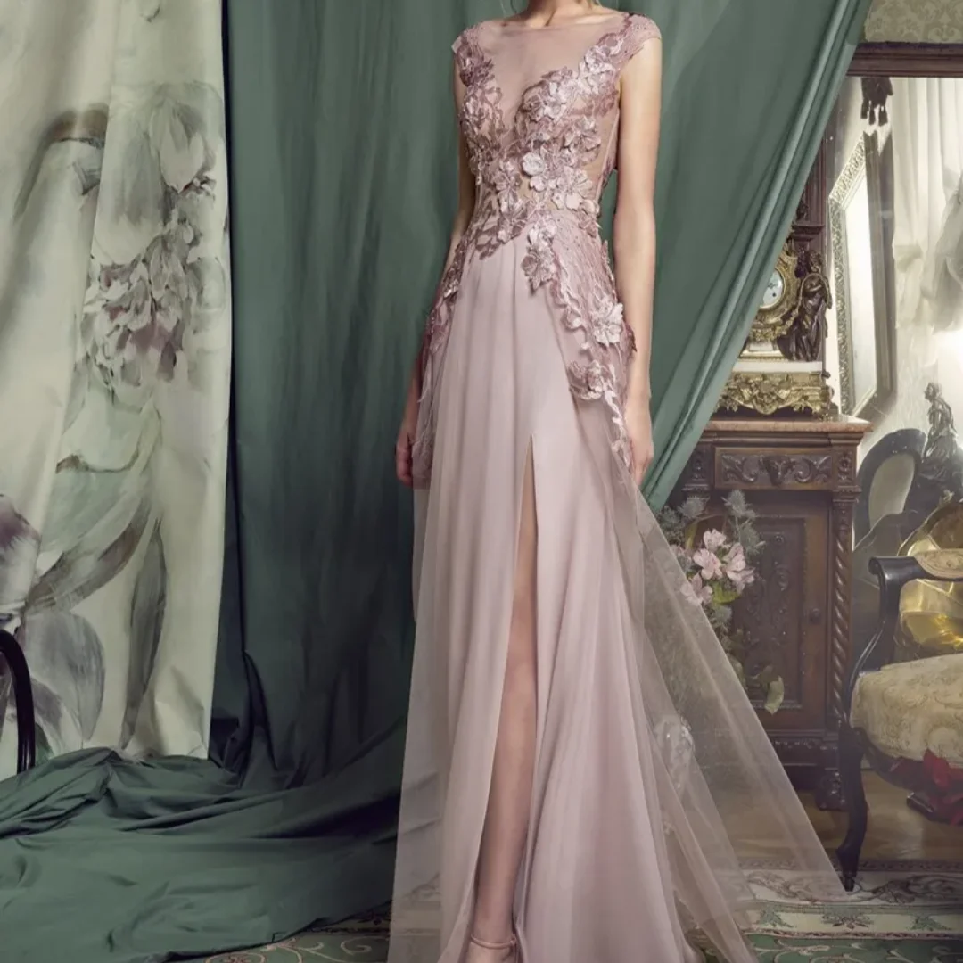 

Sexy High Side Split Lace Applique Evening Gowns Fashion Mother of the Bride Dresses Floor Length Wedding Guest Dress Customized