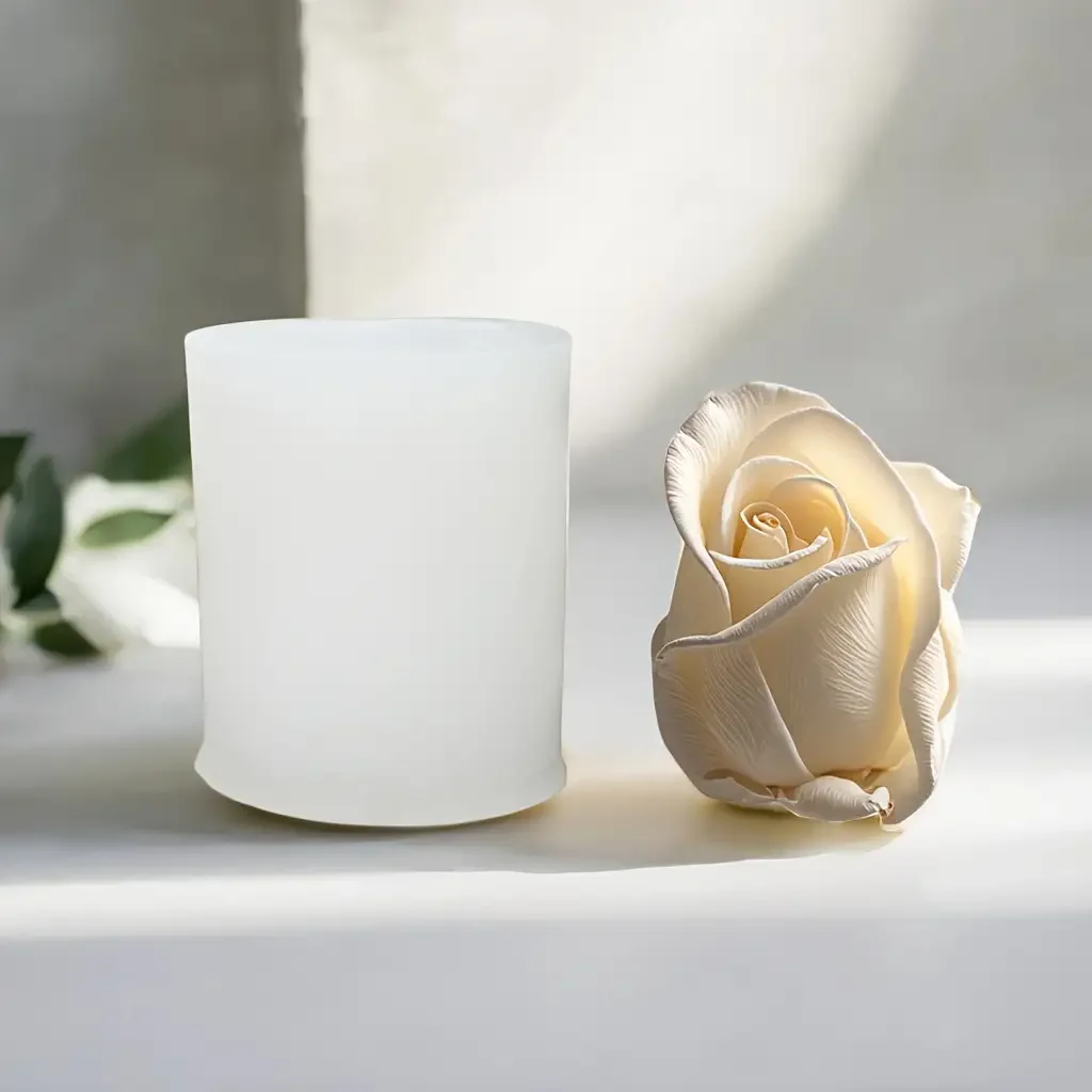 1 Realistic 5-Petal Rose Silicone Mold with Layered Petals and Gold Leaf Base - Reusable DIY Mold for Candles, Soaps, Plaster, and Aromatherapy Crafts - White and Gold Marble Texture, Suitable for Wax, Gel, Resin, and Clay - Durable and Flexible Mold for Handmade Crafts, Wax, Plaster, Soap, and Candle Making