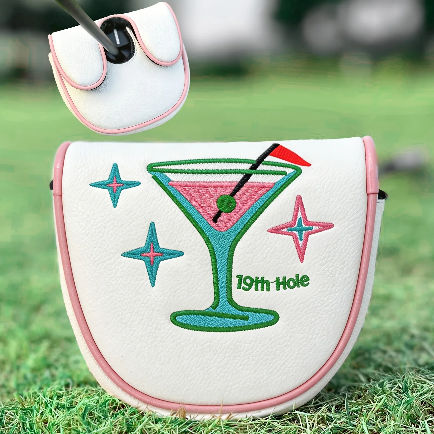 1pc Putter Head Cover with Juice Cup Pattern - Magnetic Closure PU Shell with Fluffy Lining and Cute Cartoon,