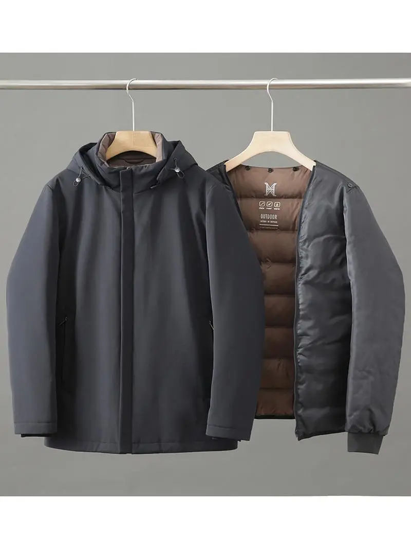 

Winter New Men's Casual Hooded down Jaet Outdoor Warmth Du down Inner Removable Faion Urban Sle Anti-Wind Nylon