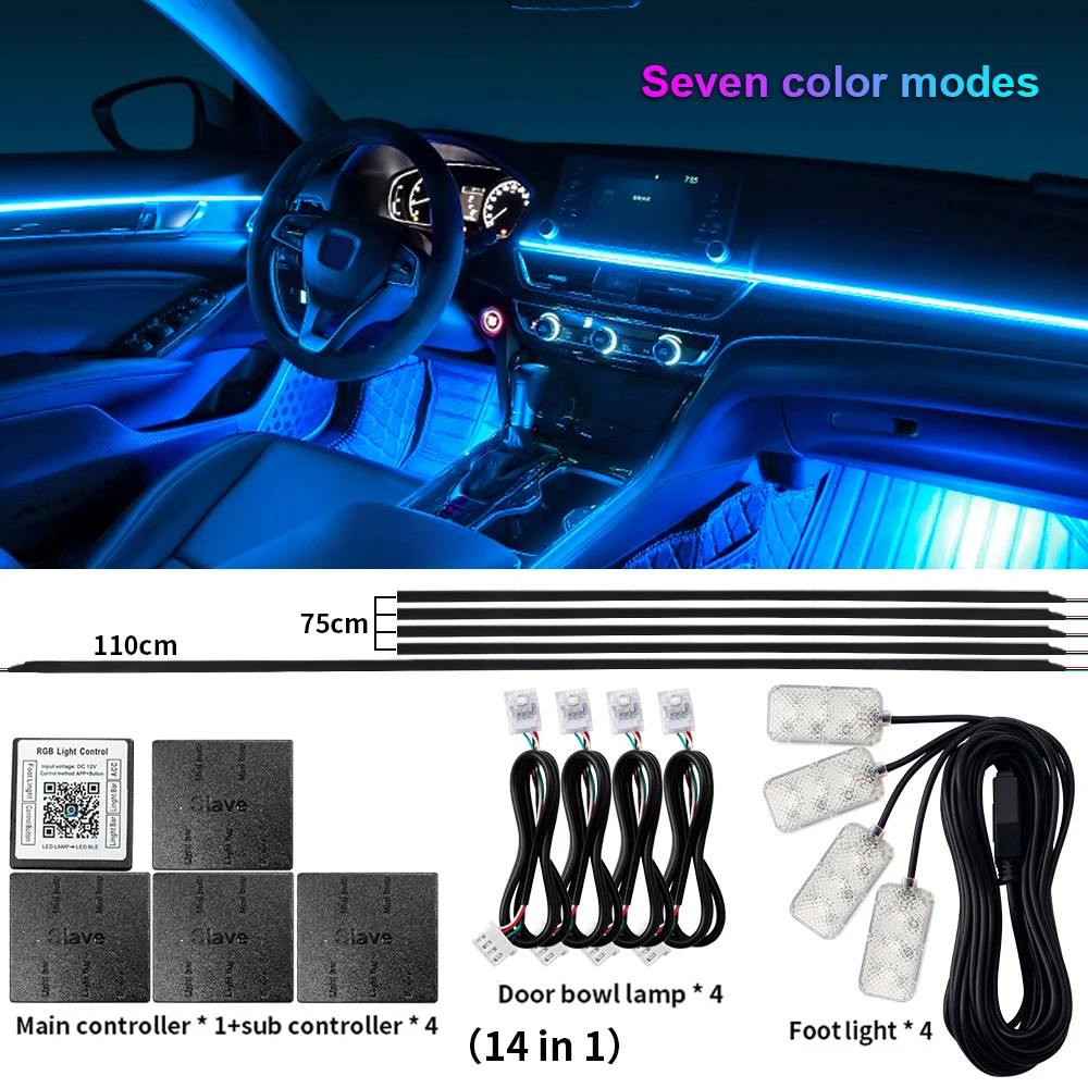 Universal LED Ambient Light Car Interior Symphony FullColor Streamer RGB 64Color Hidden Acrylic Strip Decoration Atmosphere Lamp image 3