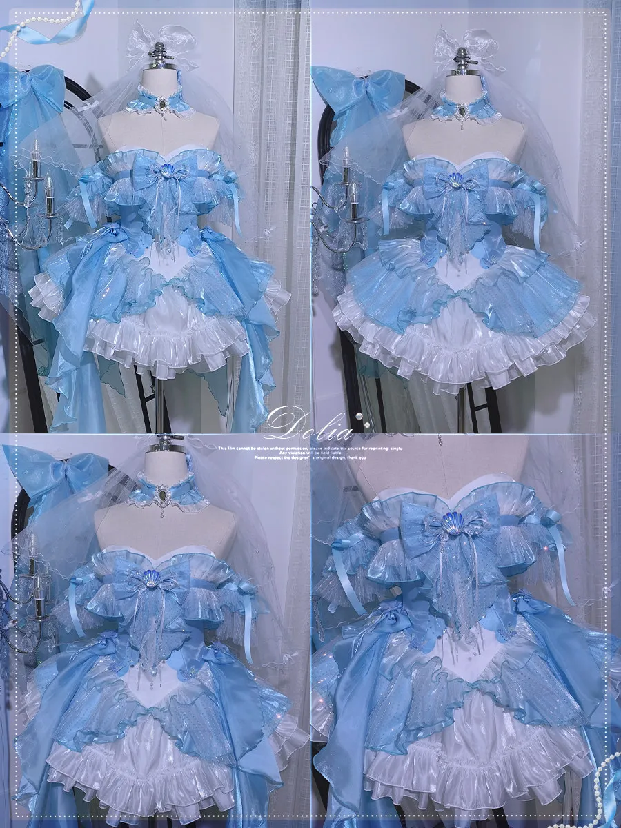 Honor of Kings Dolia Cosplay, Mermaid Dream Fan Made Wedding Dress, Blue Mermaid Lolita Cosplay Costume for Women