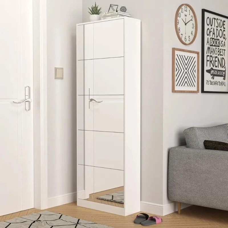 Slim Shoe Storage Cabinet with Full Length Mirror, 5 Flip Drawers for 30 Pairs, Free Standing Entryway Organizer