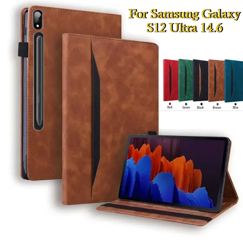 Business Wallet Flip Book Tablet Case for Samsung Galaxy Tab S12 Ultra 14.6 Plus 12.4 PU Leather Soft TPU Shell Shockproof Cover