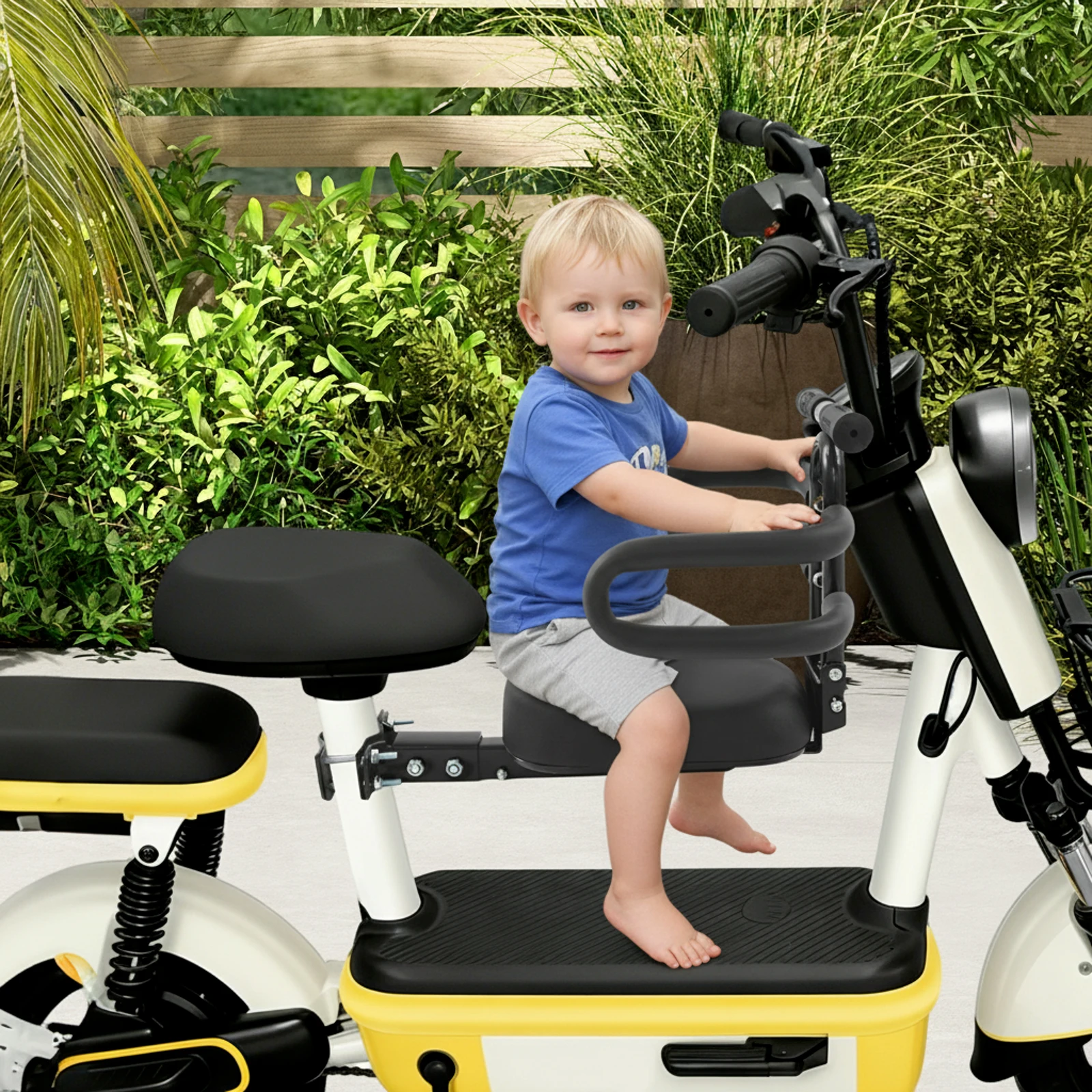 Adjustable Child Electric Scooter Seat Front-Mounted Child Bike Seat with Armrests & Guardrails for Safe Urban Rides