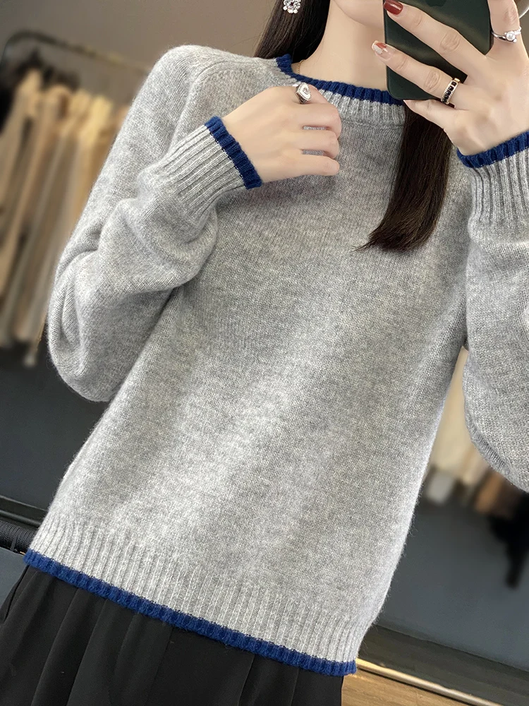 

Autumn Winter High Quality Women Sweater O-Neck Design Style Thick Soft Warm 100% Merino Wool Knitwear Korean ClothingTop