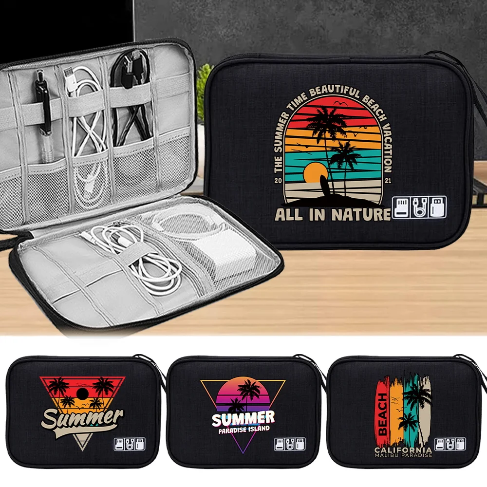 Waterproof Wear-resistant Black Data Cable Storage Bag Classified Storage Charging Cables Portable Storage Box for Power Banks