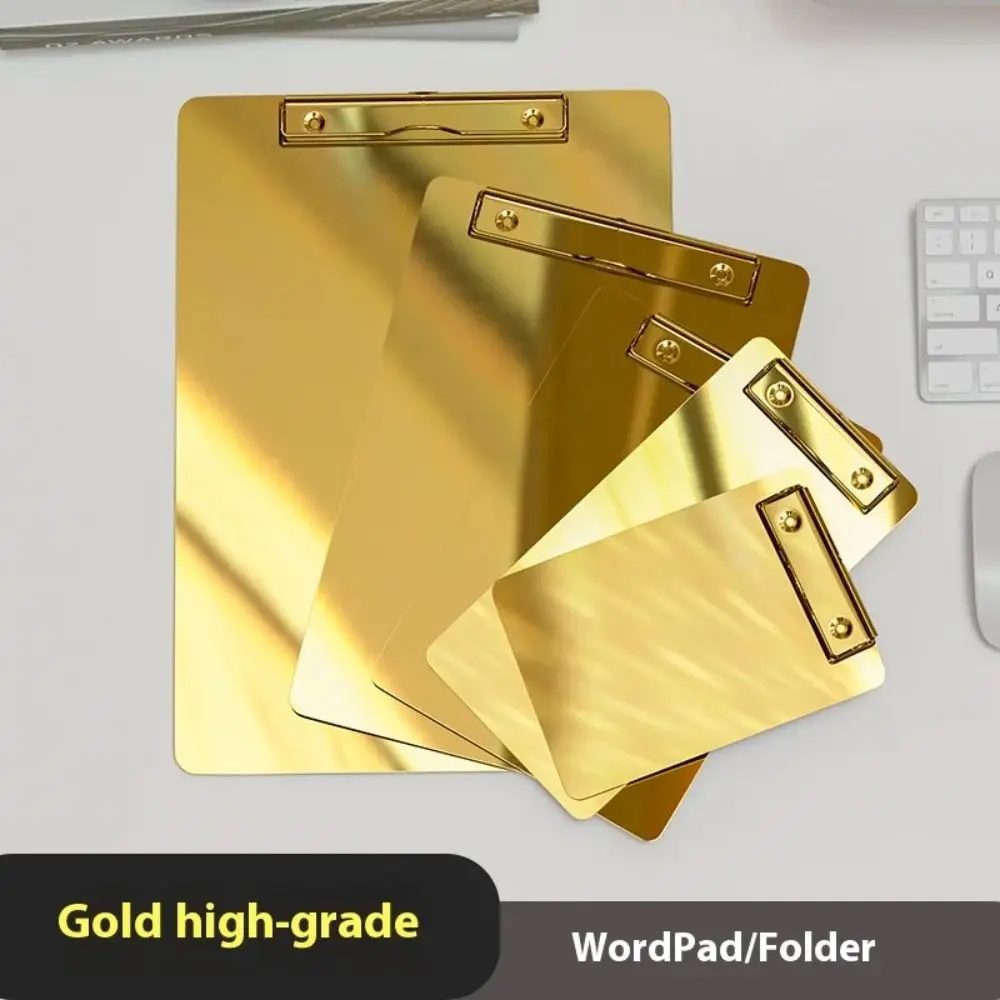 Goldenes Schreib-Klemmbrett, langlebig, Edelstahl, Papier-Organizer, stationäres Zeichnen, Unterzeichnen, Schreiben, Dateiordner, Dokument