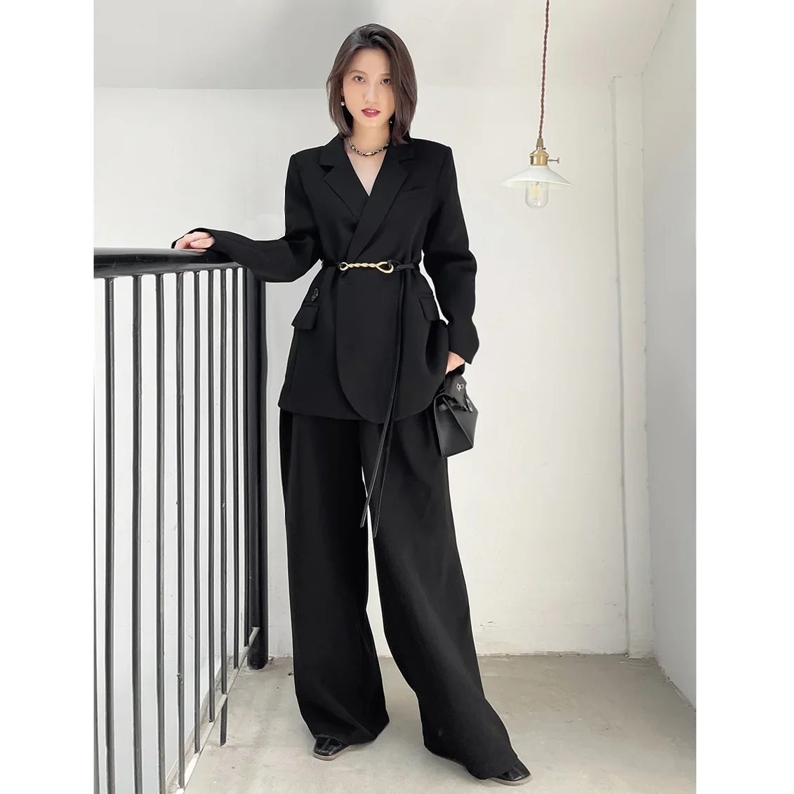 Black Pants Suit Fashion Office Lady 2024 New Autumn Leisure Casual Black Two-piece Suit Female Sets