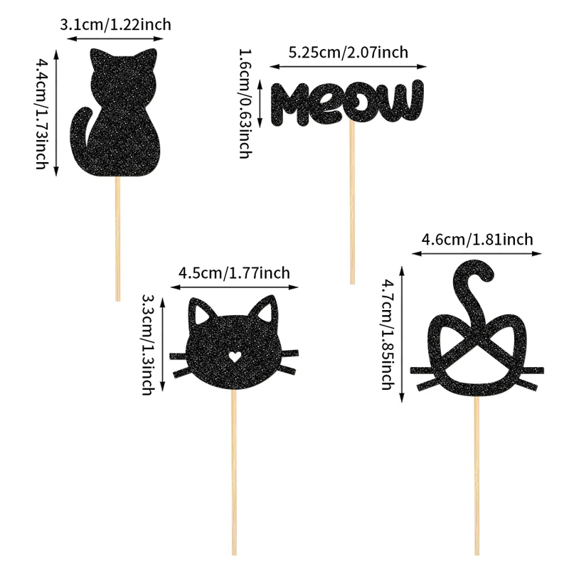 NUBECOM 24 Stück Cupcake-Topper für Katzen, glitzernde Cupcake-Picks für Katzen, Kuchendeckel für Kätzchen, Haustier, Katzen, Geburtstagskuchen-Dekoration – Detail 4