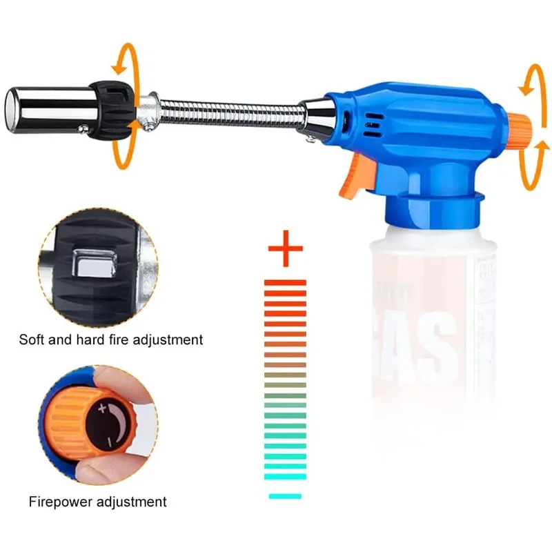 Portable Welding Gas Torch with Connecting Hose, Butane Flame Gun Spray Head, Flamethrower Lighter for Welding Work, Camping
