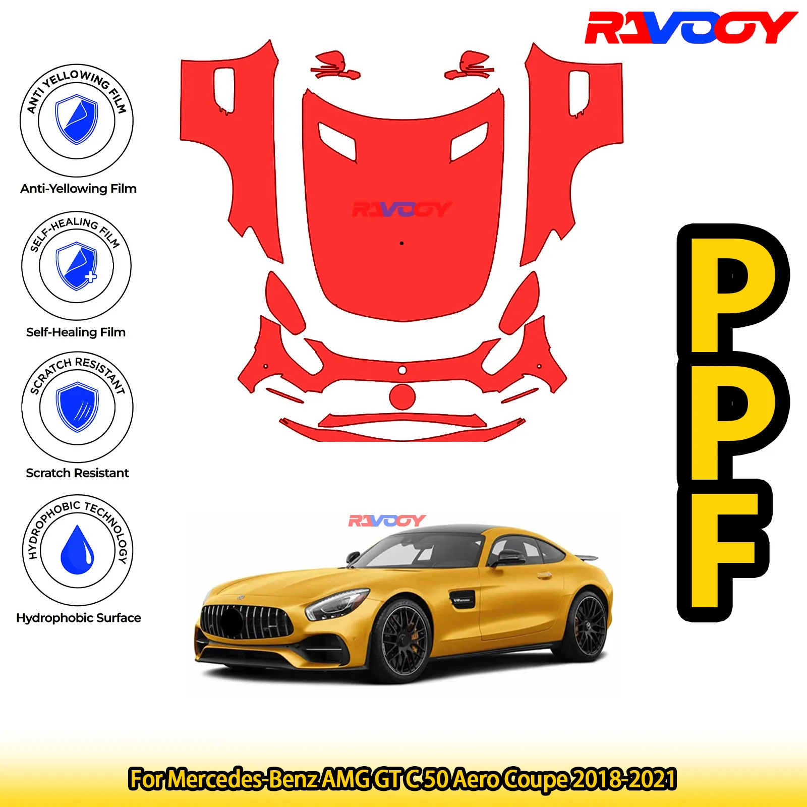 

For Mercedes-Benz AMG GT C 50 Aero Coupe 2018-2021 Glossy Matte Black Precut front PPF Kit Paint Protection Film