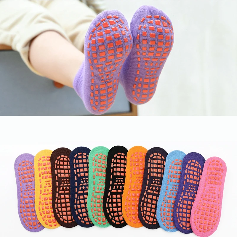 Cotton Baby Children Anti-Slip Floor Socks Trampoline Socks Adult Comfortable Wear Breathable Outside Sports Yoga Socks 1-12 Yrs