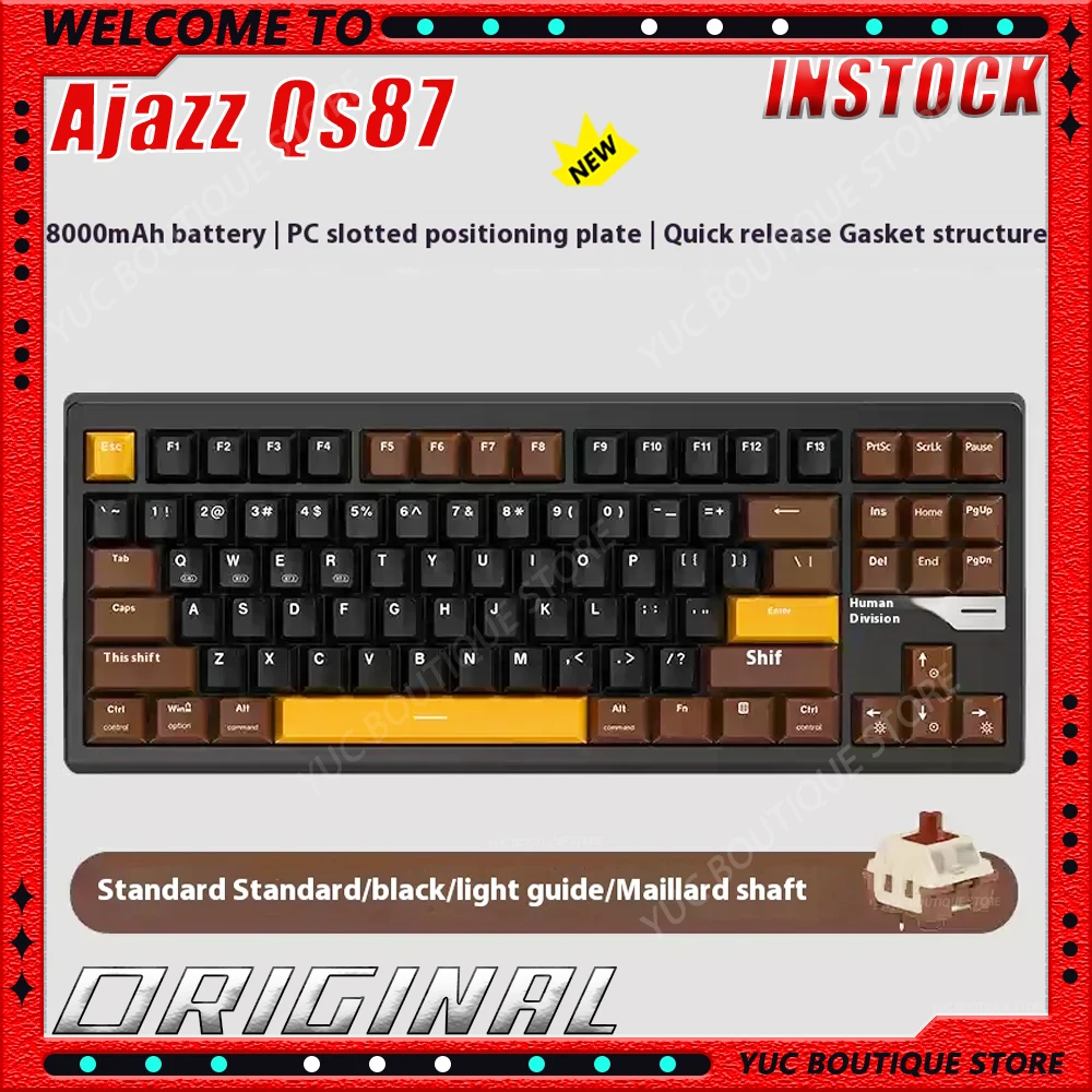 

НОВАЯ игровая механическая клавиатура Ajazz Qs87, RGB, беспроводная Bluetooth, 3 режима, алюминиевая рамка, Tuotuo Flame Red Axis V2, по индивидуальному заказу