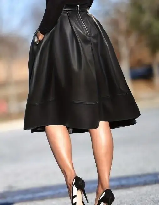 

High-End Style Temperament Hepburn Thickened PU Leather Half Skirt Sexy A-List Warm And Plush for Autumn Winter