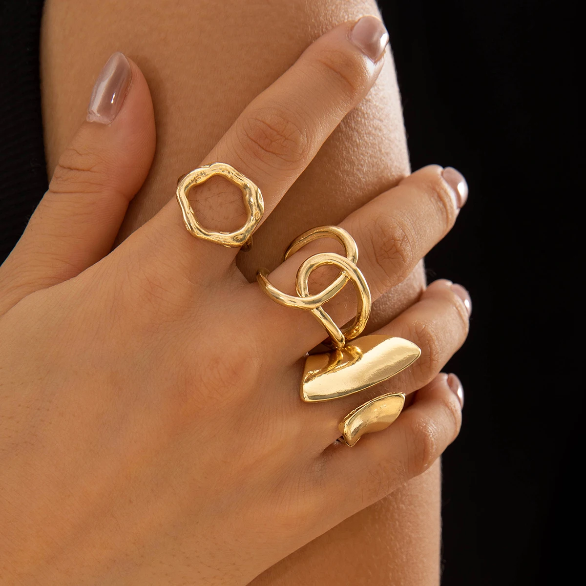 Docona 2024 New Vintage Gold Colour Rings Set For Women Geometric Irregular Adjustable Finger Rings Trend Jewelry Gifts 27912
