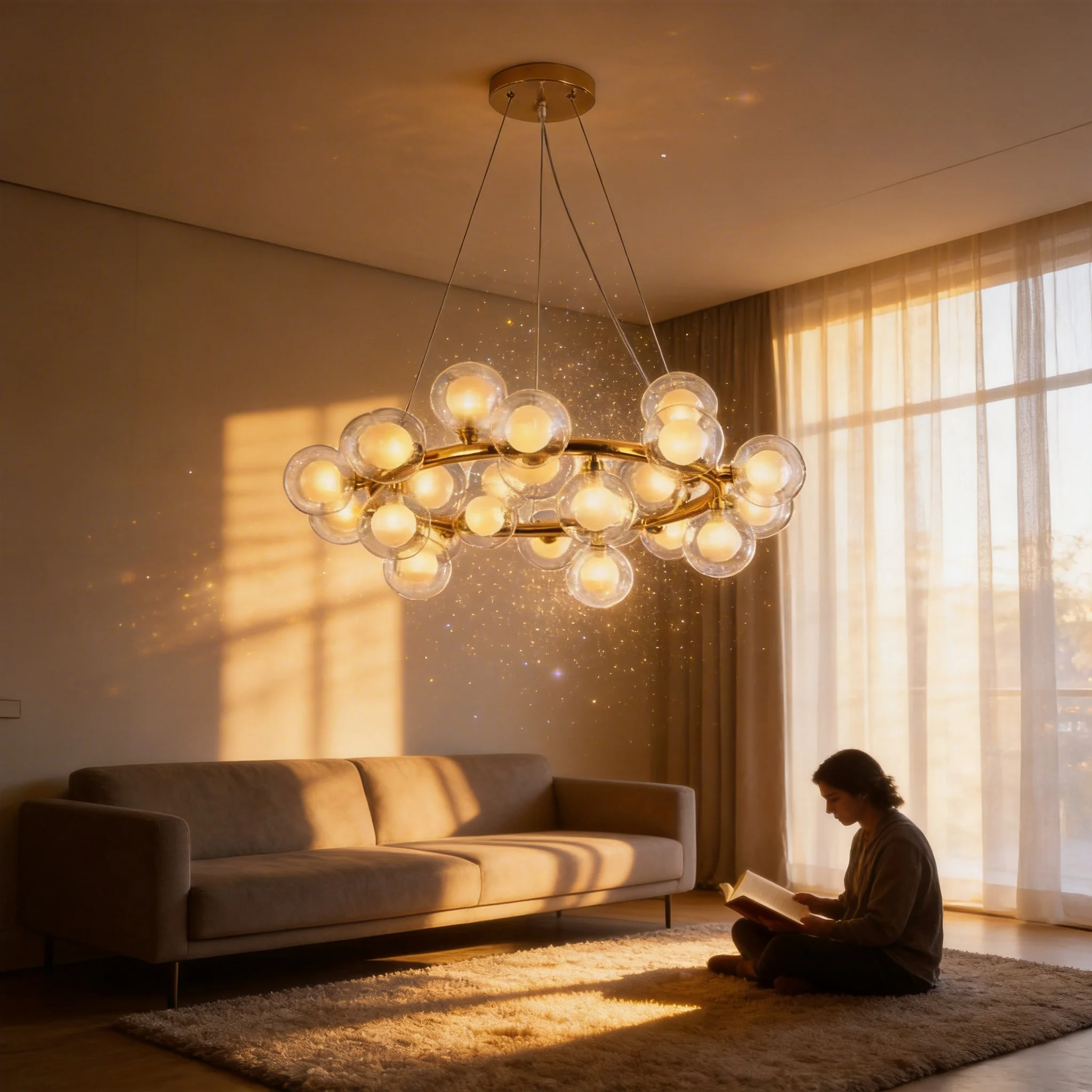 Nordic Luxury LED Chandelier Magic Bean Glass Bubble Ball Lamp Cover Black Gold for Bedroom Living Dining Room Pendant Light