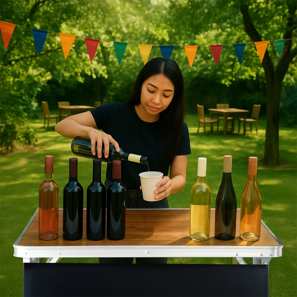 

Portable Folding Bar Table with Shelf, Tradeshow Podium Table with Black Skirt and Carrying Bag, for Indoor Outdoor Party Picnic