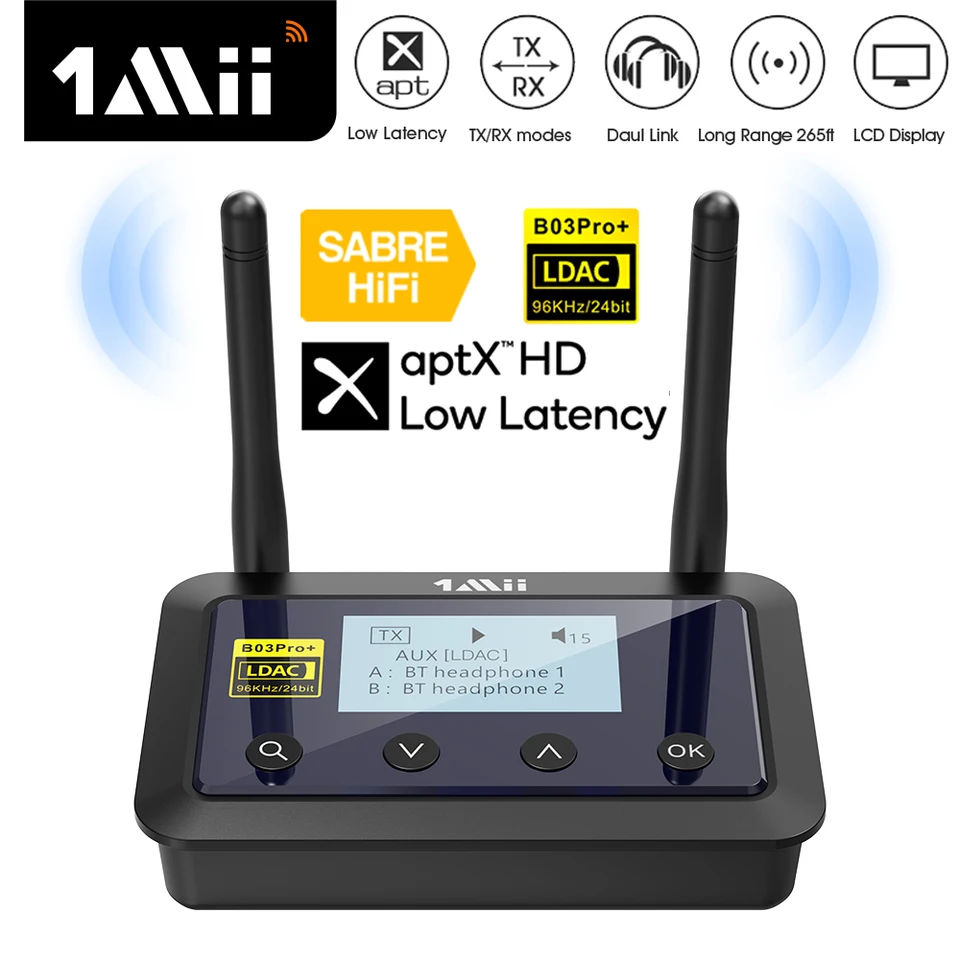 1Mii B03Pro+ Bluetooth 5.3 Transmitter Receiver Audio aptX LL HD