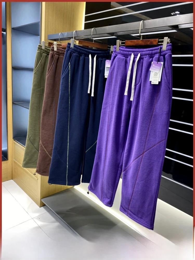 

Outdoor Heavyweight Thiened Winter Casual Pants ex Warm Fce Lined Straight Leg Loose Fit Polyester Fiber Autumn Winter