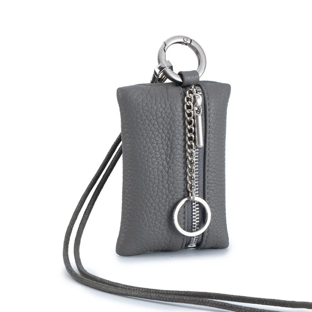 PU Leather Hanging Neck Coin Purse Solid Color Japanese Style Lanyard Wallet ins Card Holder Lipstick Earphone Pouch