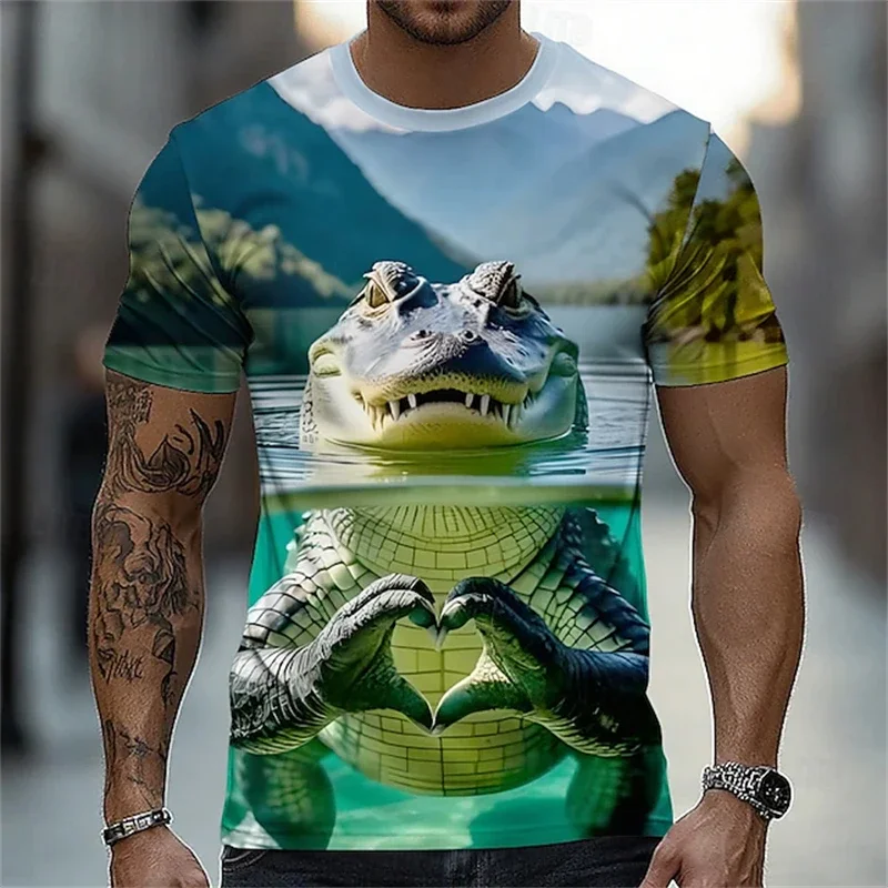 

Hot-selling and Interesting 3D Printed Crocodile Graphic Short-sleeved T-shirts, Men's and Women's Crew Collar Shirts, 2025 Parg