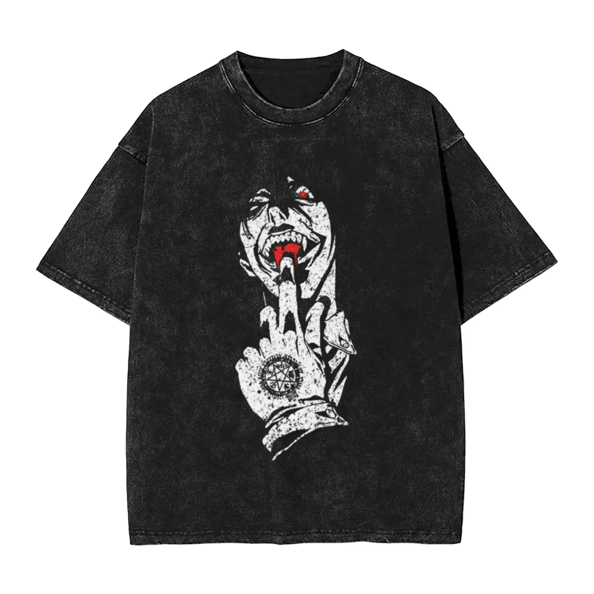 Alucard Hellsing Shirts Classic Comfort A Washed T Shirt Men's Oversized Cotton Tees Tops