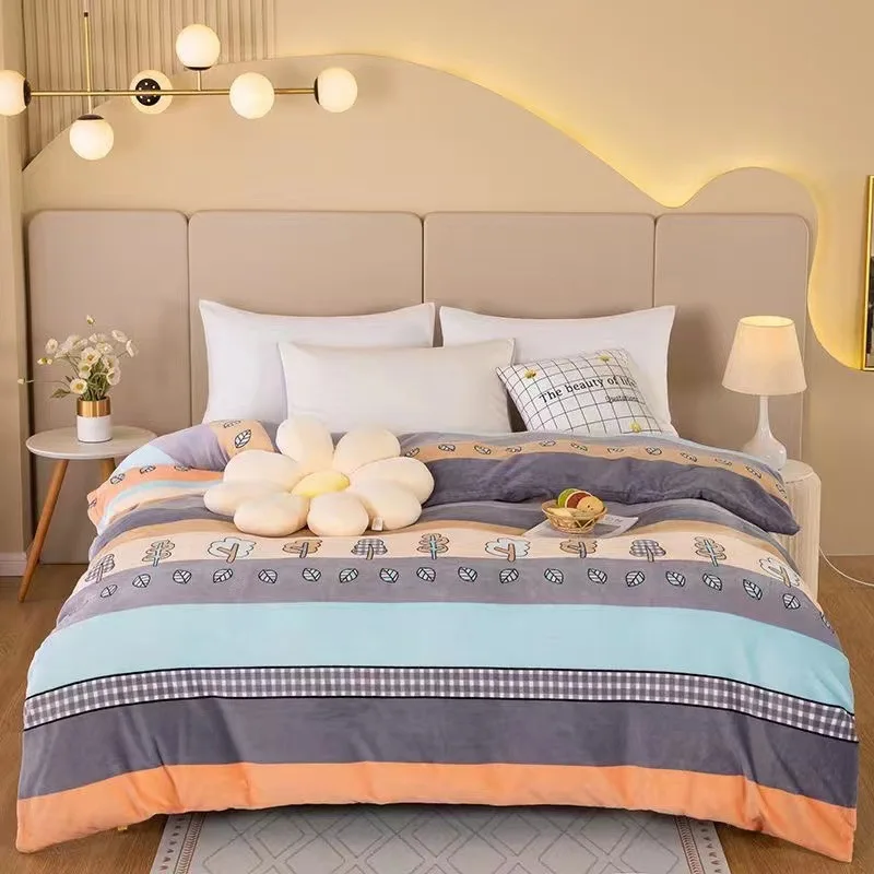 180x200cm Warm Plush Duvet Cover Winter Fleece Bedding Anti Static Milk Fabric for Student Dormitory