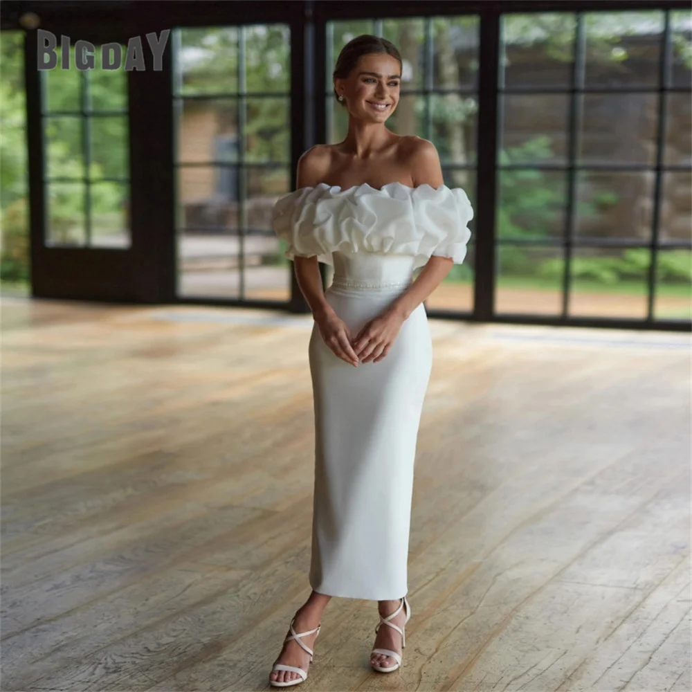 BIGDAY Abito da sposa moderno tubino 2025 con spalle scoperte Piega aperta sul retro Abito da sposa senza spalline diviso Vestido De Noiva Personalizzato