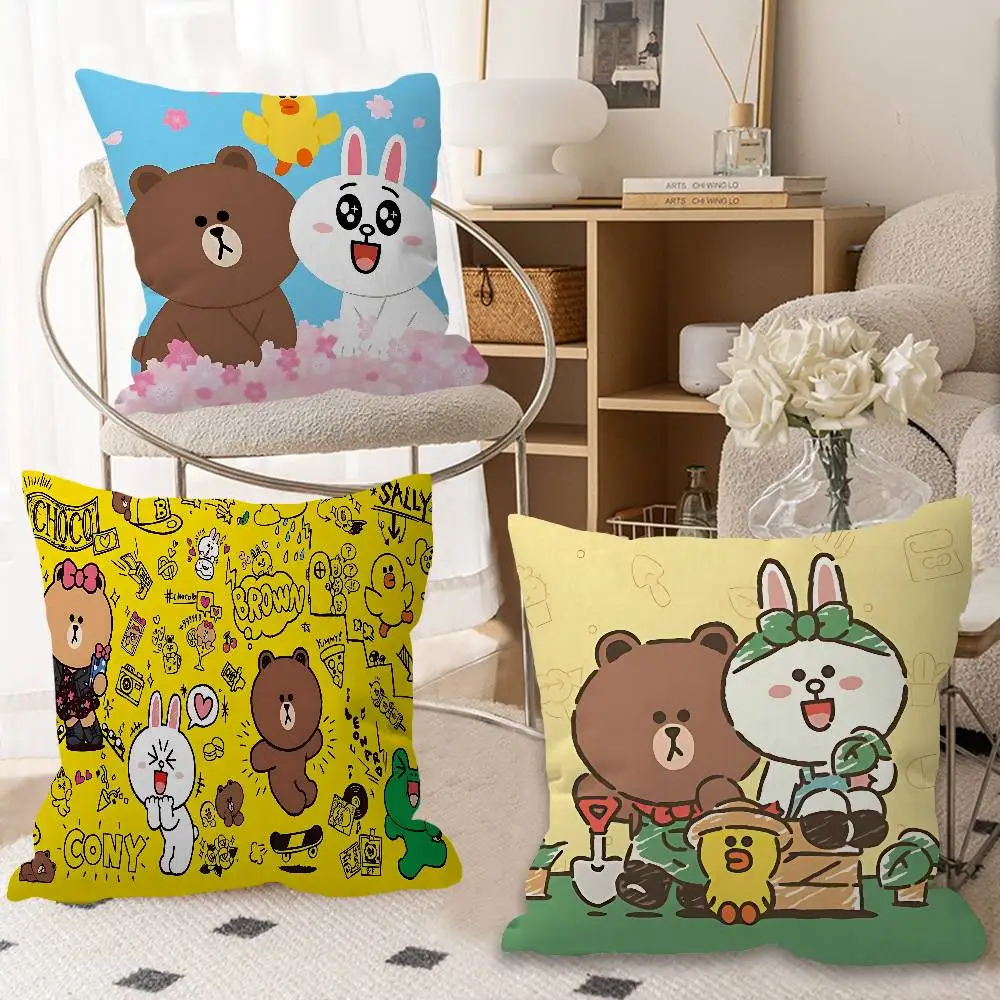 Lines Friends Brown Bear Cushion Cover Inches Farmhouse Decor Home Throw Pillow Covers For Couch Decorations