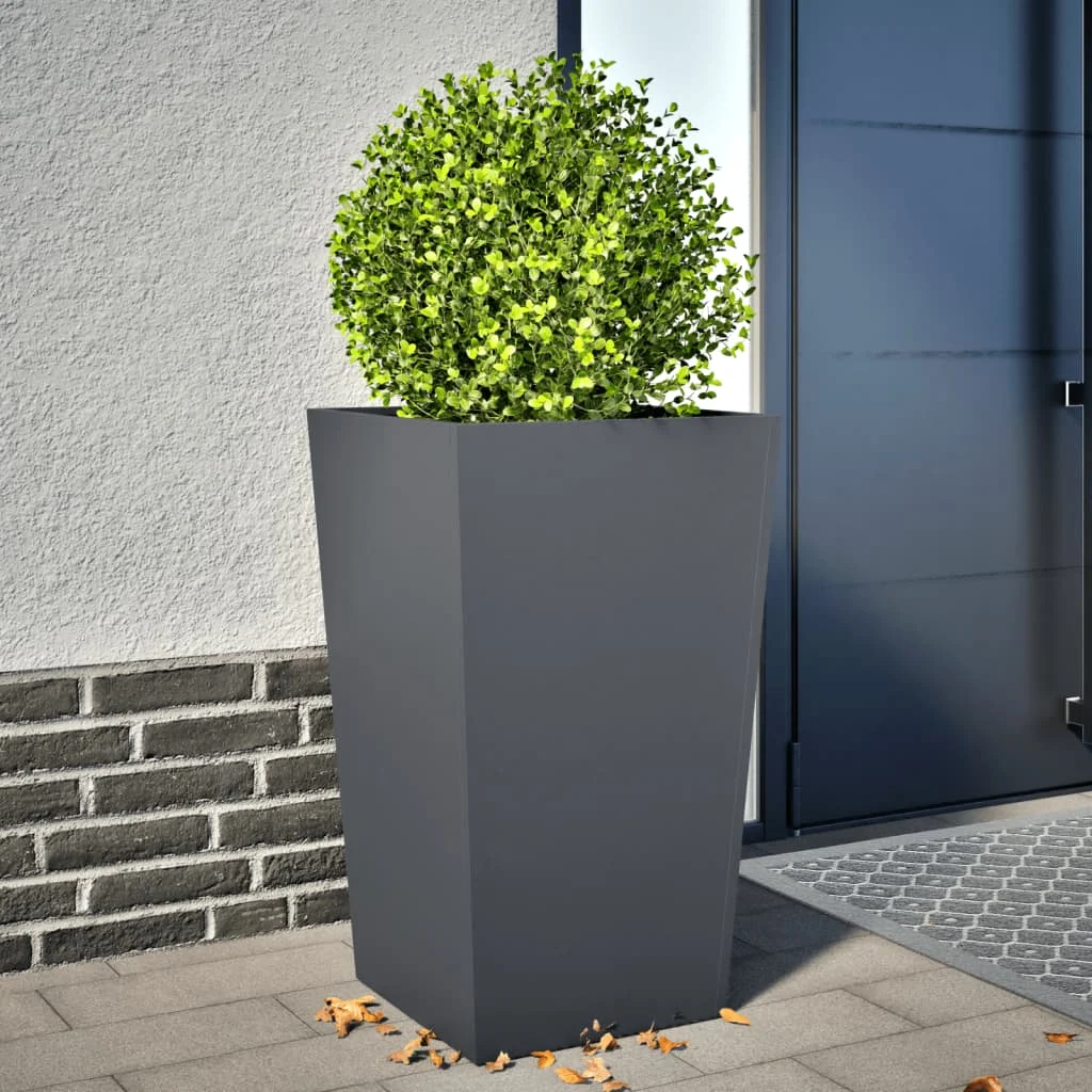 Anthrazitfarbener Gartenpflanzer 45 x 45 x 75 cm aus Stahl. Außendekoration, Anbautöpfe, Gartendekoration