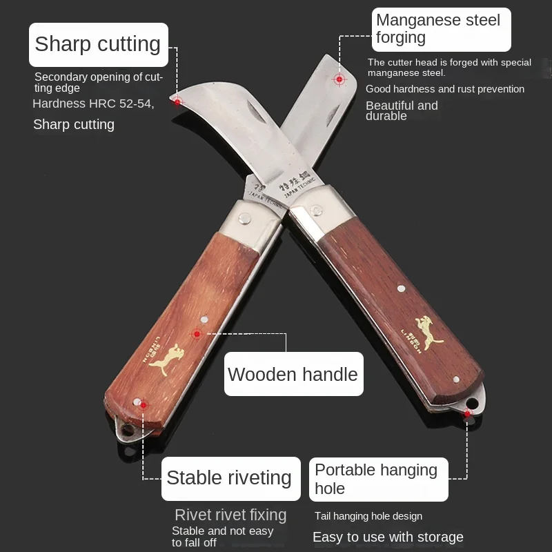 LINBON Steel Mushroom Knife Wallpaper Rosewood Handle Sickle Pocket Folding Knife Electrician Knife Camping Survival Tool