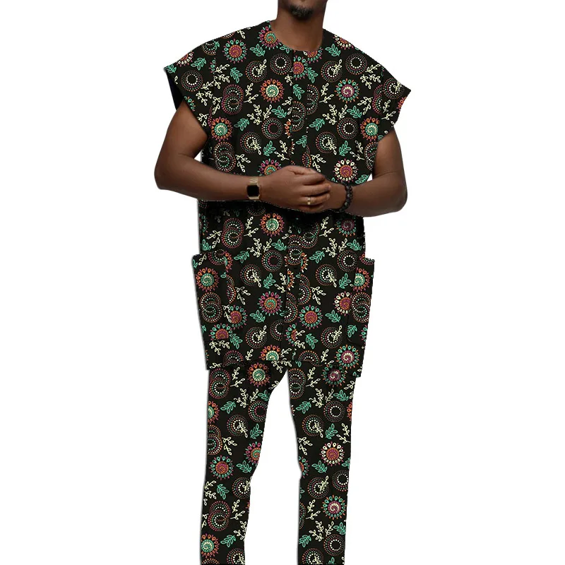 

African Couture Party Wear Customized Trendy Men‘s Pant Set Jerkin Patch Trouser Nigerian Fashion Male Wedding Garments