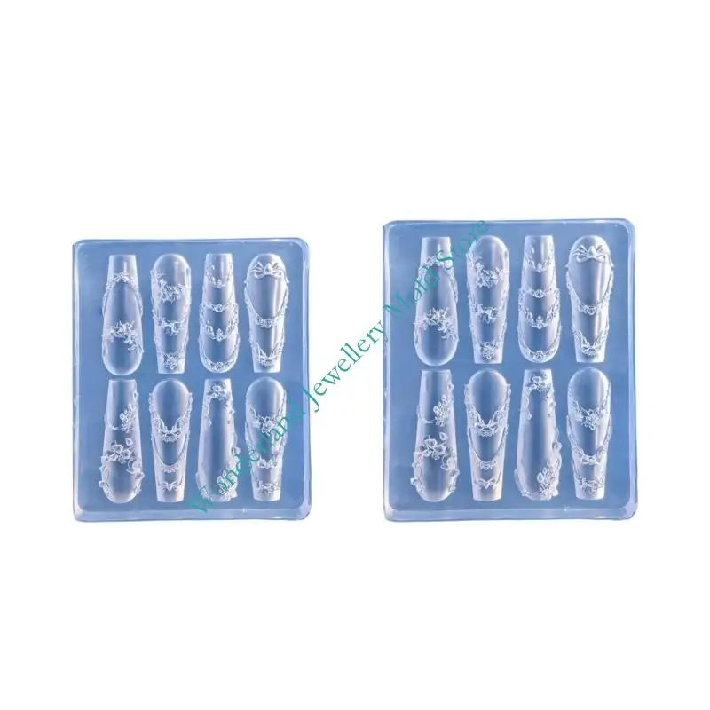 H7EB Clear Silicone Nails Molds for Frame Decorations Elastic Reusable Template Craft Tool with Intricate Sculpted Patterns