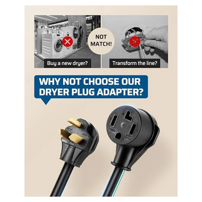 Adaptateur de prise de sèche-linge, prise 10-30P vers prise d'occupation 30R, sèche-linge 4P vers vieille maison 3P, fil de connecteur 10AWG, prise US Duraby-A