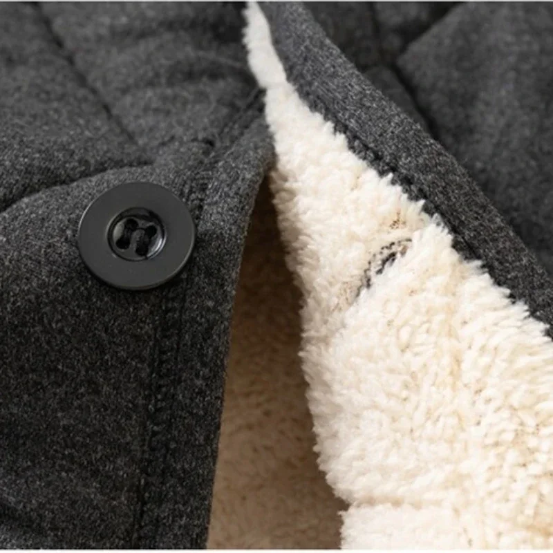 2023 New Men's Lamb Fleece Coat Men's Cotton Coat Winter Thickened Cotton Coat Large Plush Dad's Winter Cotton Coat